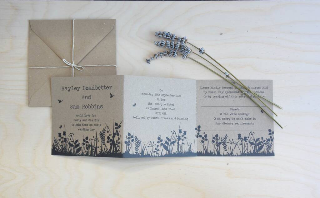 Wildflower Tri Folded Wedding Invitation By Paper and Inc | notonthehighstreet.com
