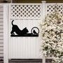Metal Cat And Bird Garden Sculpture: Fence Metal Decor, thumbnail 1 of 11