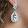 Crystal Double Pear Drop Earrings In Silver Colour, thumbnail 1 of 3