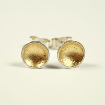 Small Silver And Gold Leaf Stud Earrings, 4 of 7