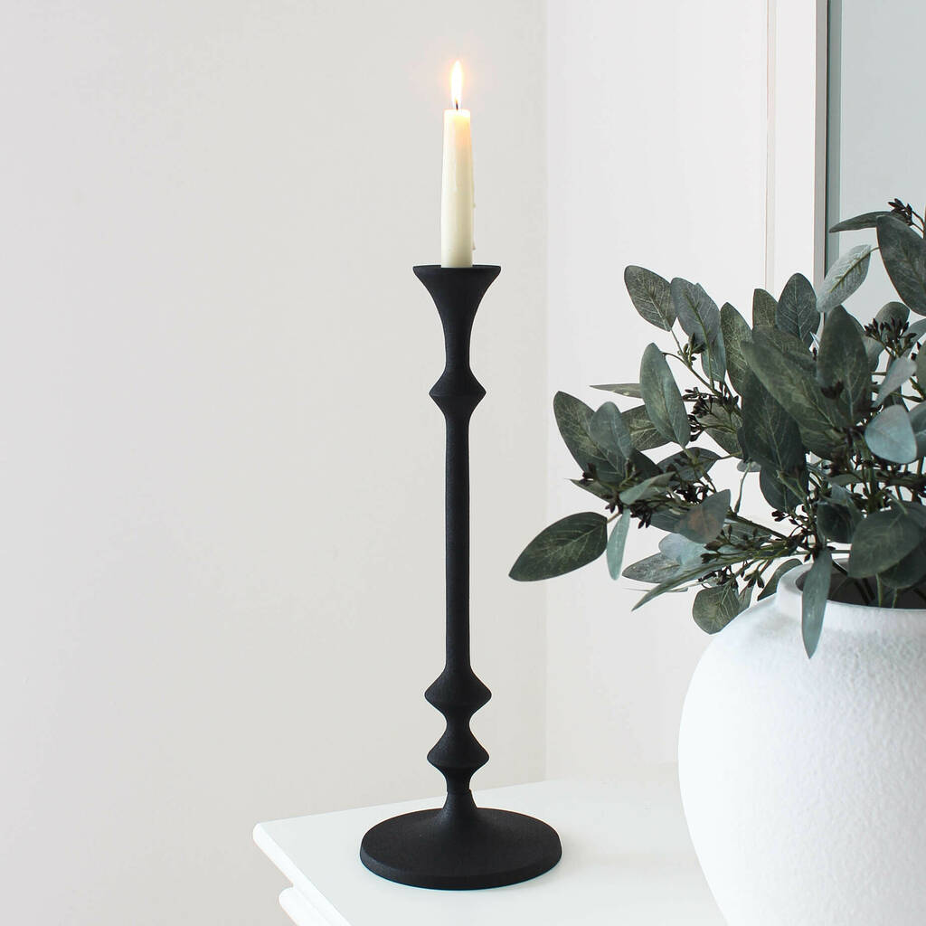 tall black textured candlestick by marquis & dawe