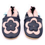 Dotty Fish Pink And Navy Flower Soft Leather Baby Shoes With Barefoot Soles, thumbnail 6 of 8