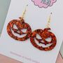 Orange Pumpkin Glitter Halloween Resin Earrings, thumbnail 2 of 4