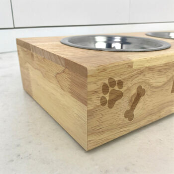 Personalised Name Engraved Bamboo Raised Double Dog Bowl, 6 of 8