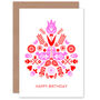Scandi Style Pattern Red Pink Happy Birthday Card, thumbnail 2 of 4