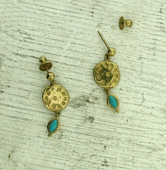 Gold Vermeil Croesus Coin Turquoise Earrings, 2 of 3