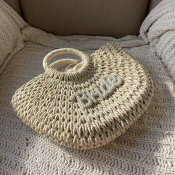 Large Bride Wicker Handle Basket Drawstring Bag, 2 of 4