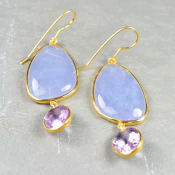 Peppa Earrings Chalcedony, Amethyst And Gold, 2 of 3