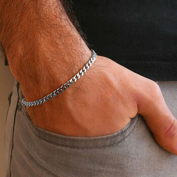 Mens Sterling Silver Flat Curb Bracelet, 2 of 7