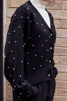 Black All Over Pearl Cardigan, 3 of 6