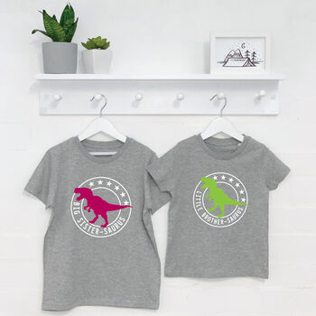 Sibling Brother Sister Dinosaur T Shirt Set, 4 of 5