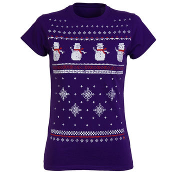 Womens Festive Christmas Snowman Tshirt, 4 of 8