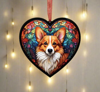 Corgi Stained Glass Effect Heart Suncatcher, 3 of 6