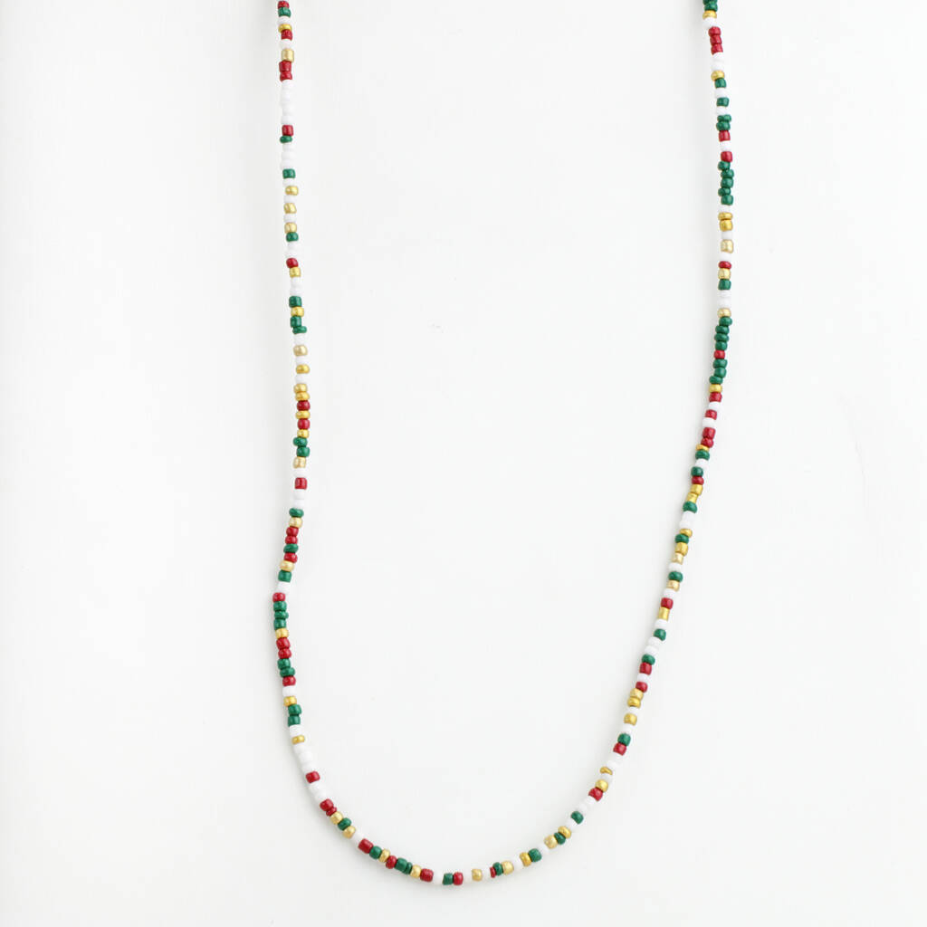 Christmas Red And Green Dainty Colourful Beaded Necklace, 1 of 3