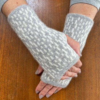 Ladies Knitted Fingerless Mittens With Line Pattern, 5 of 7