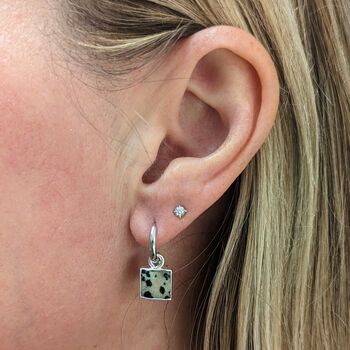 The Square Dalmatian Jasper Silver Gemstone Earrings, 2 of 5