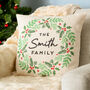 Personalised Christmas Family Wreath Decoration Cushion, thumbnail 1 of 2
