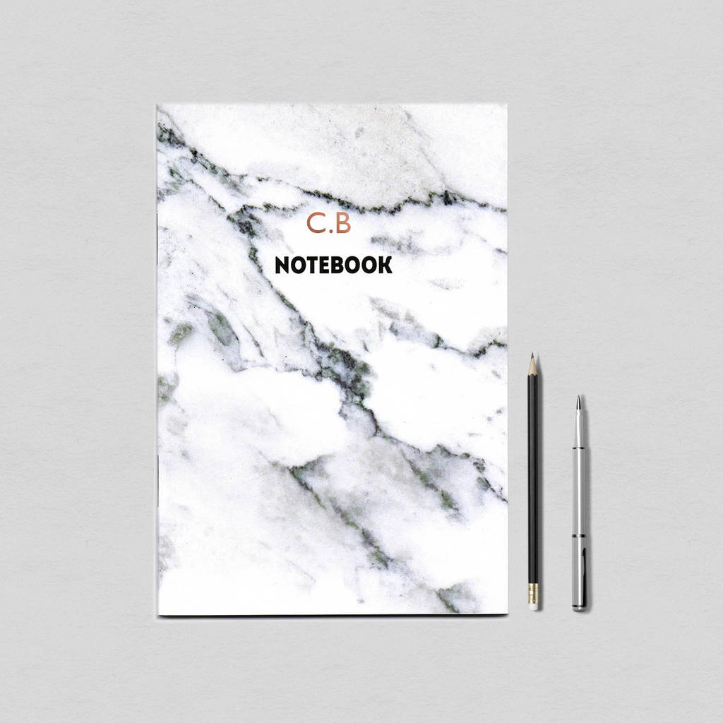 personalised white marble notebook by talk & tell