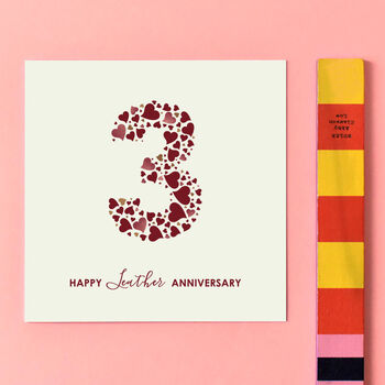 Love Hearts Leather 3rd Anniversary Card, 2 of 3