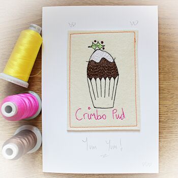 Two Embroidered Crimbo Pud Christmas Cards, 2 of 4