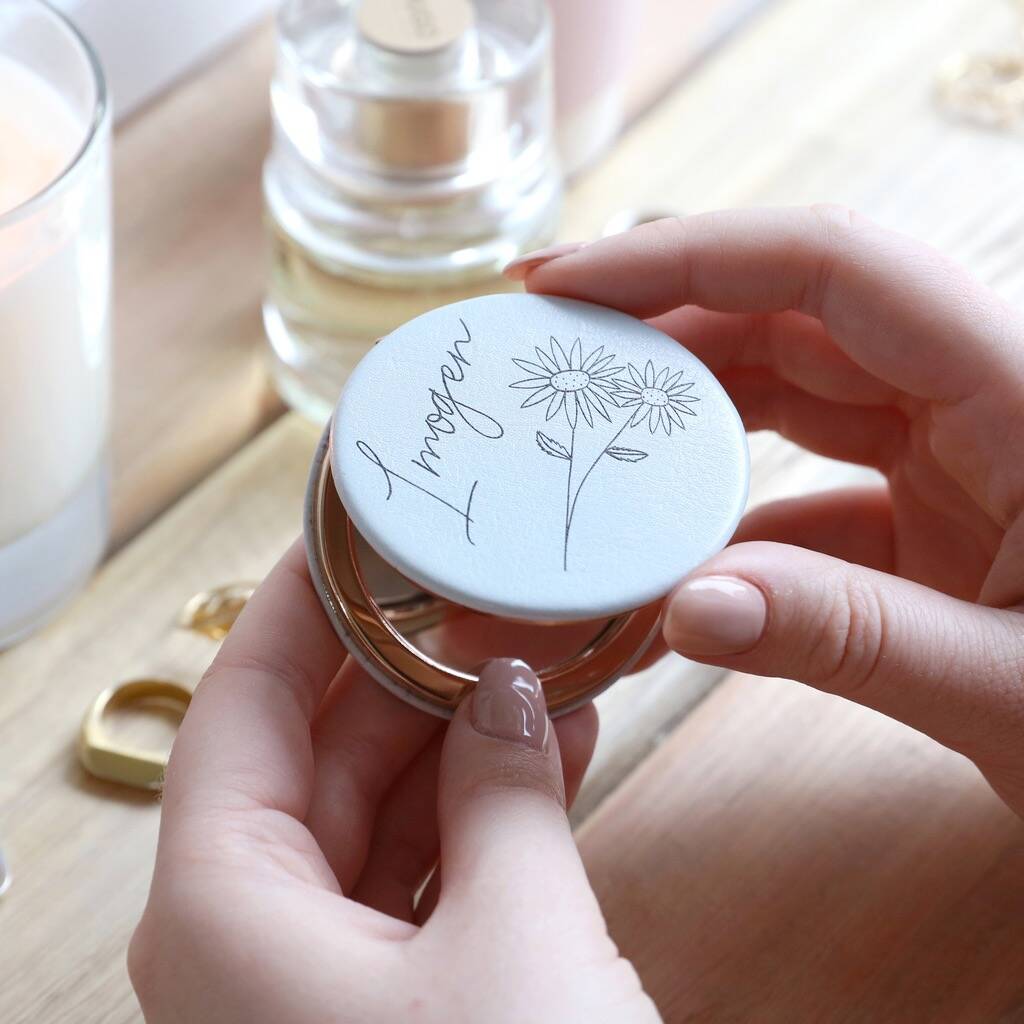 Personalised Birth Flower Grey Compact Mirror By Lisa Angel ...