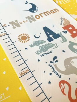 Personalised Animal Alphabet Canvas Height Chart, 5 of 9