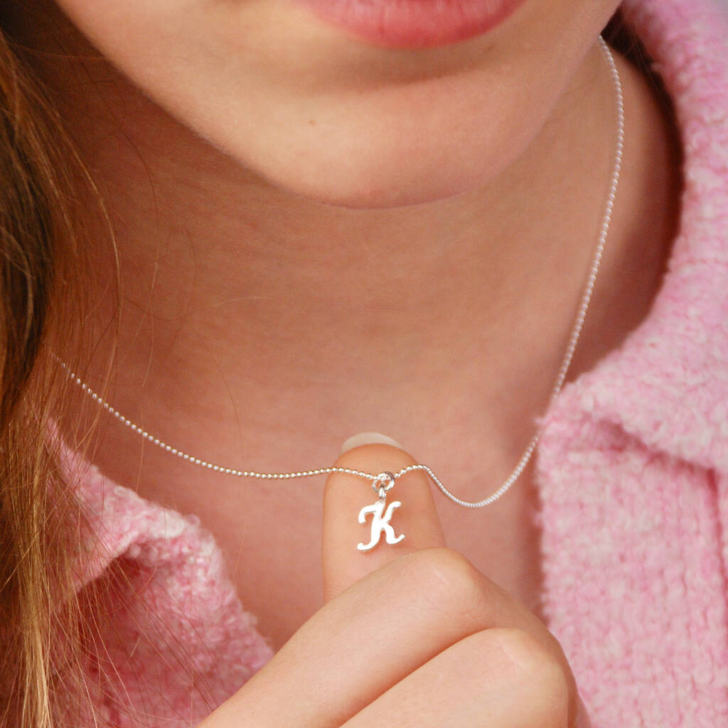 Girl's Personalised Silver Script Initial Necklace, 1 of 8