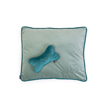 Embroidered Pet Bed And Bone Gift Set Teal Velvet, 4 of 9
