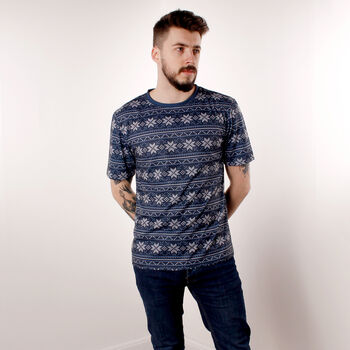 Unisex Christmas T Shirt Xmas Blue Fair Isle, 2 of 2