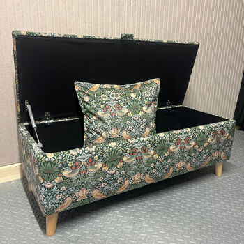 William Morris Forest Strawberry Thief Storage Ottoman Footstool, 2 of 6