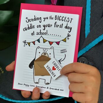 First Day Of School Cuddle Voucher Greeting Card, 5 of 7