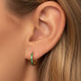 Women's Small Hoop Earrings With Emerald Green Stones In 18k Gold, thumbnail 1 of 3