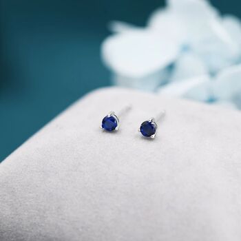 Tiny Sapphire Blue Cz Stud Earrings In Sterling Silver, 3 of 12