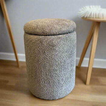 Round Storage Pouffe In Cream Bouclé, 2 of 5