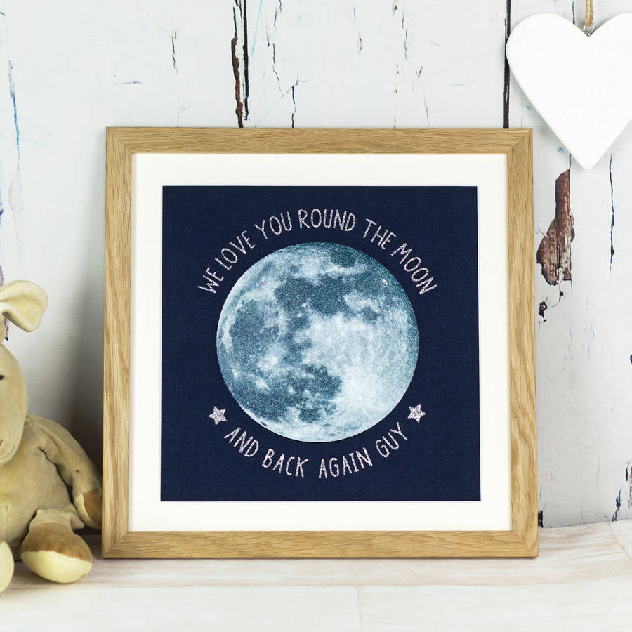 We Love You Round The Moon Personalised Fabric Art, 1 of 5