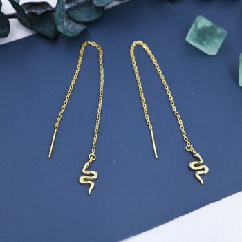 Snake Threader Earrings In Sterling Silver, 3 of 10
