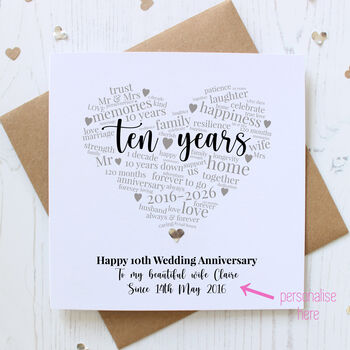 Personalised 10th Wedding Anniversary Card, 2 of 4