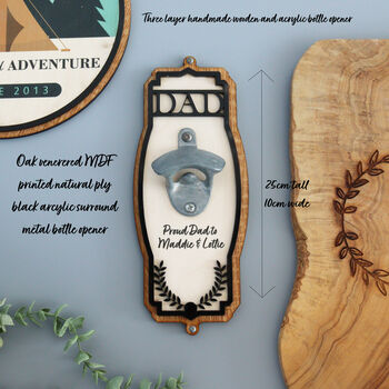 Wooden Wall Mounted Personalised Bottle Opener, 2 of 7