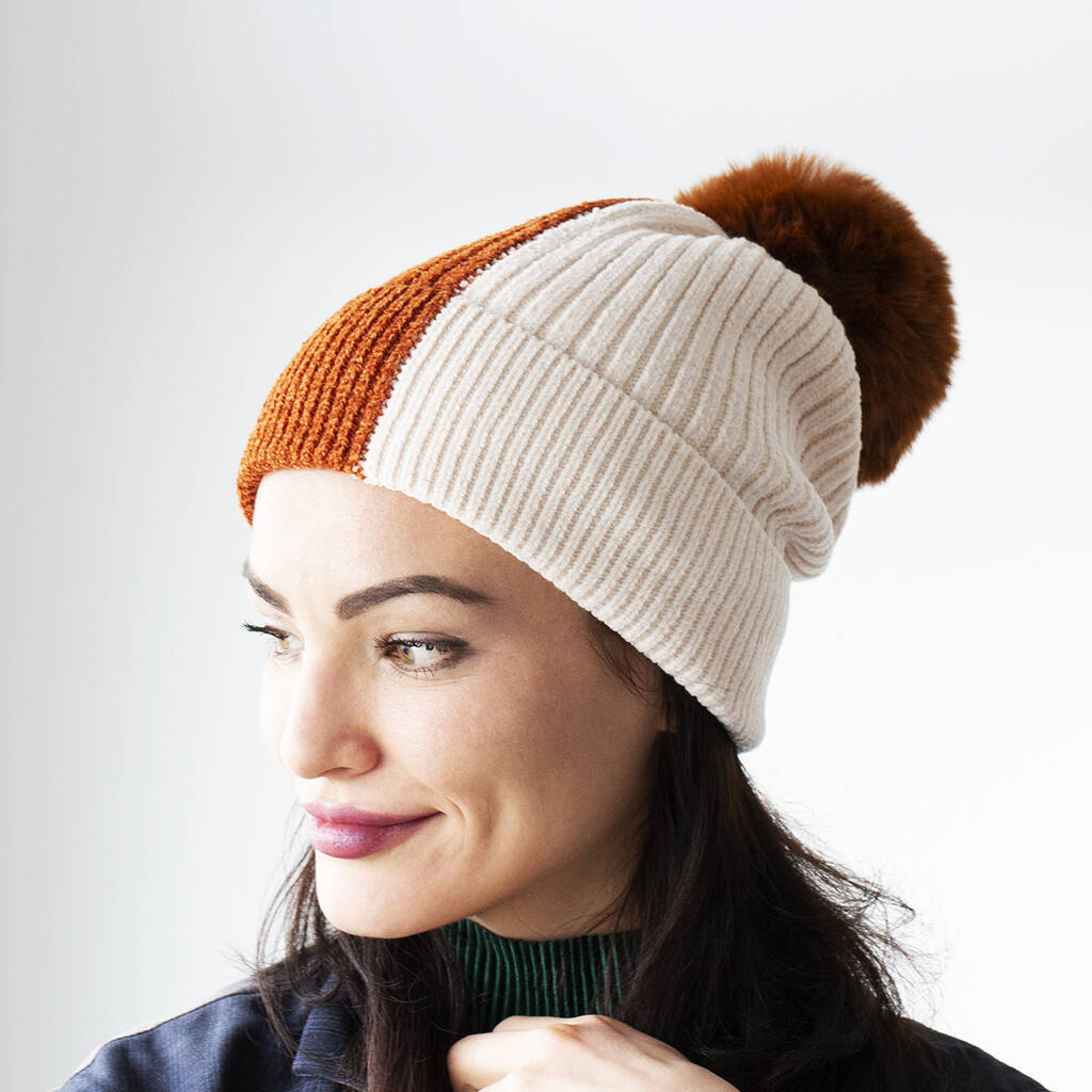 Two Tone Chenille Knit Hat By Studio Hop