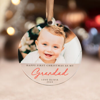 Personalised Grandad First Christmas Bauble With Photo, 3 of 6