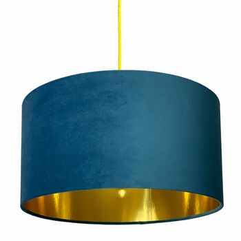 Flint Blue Velvet Lampshades With Gold Lining, 3 of 10