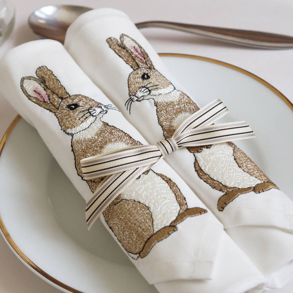 Set Of Two Embroidered Rabbit Napkins, 1 of 5