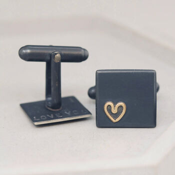 Personalised Wedding Cufflinks. Black 9ct Gold Heart, 6 of 11