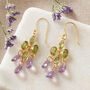 Amethyst Green Peridot Gold Plated Silver Drop Earrings, thumbnail 1 of 11