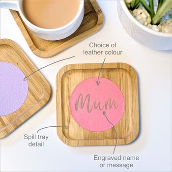 Personalised Solid Oak And Leather Coaster, 2 of 11