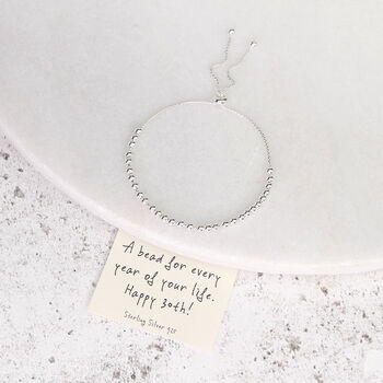 Sterling Silver 30th Birthday 30 Beads Slider Bracelet, 5 of 7