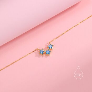 Aquamarine Blue Cz Triple Star Pendant Necklace, 2 of 11