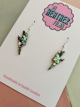Small Aqua Glitter Lightning Bolt Earrings / Electric Blue Jewellery Vibrant Bolt Statement/ Small Aqua Statement, 5 of 5