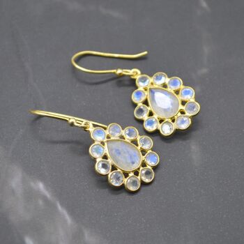 Floral Rainbow Moonstone Earrings: Silver Or Gold, 5 of 11