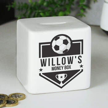 Personalised Football Ceramic Square Money Box, 6 of 6